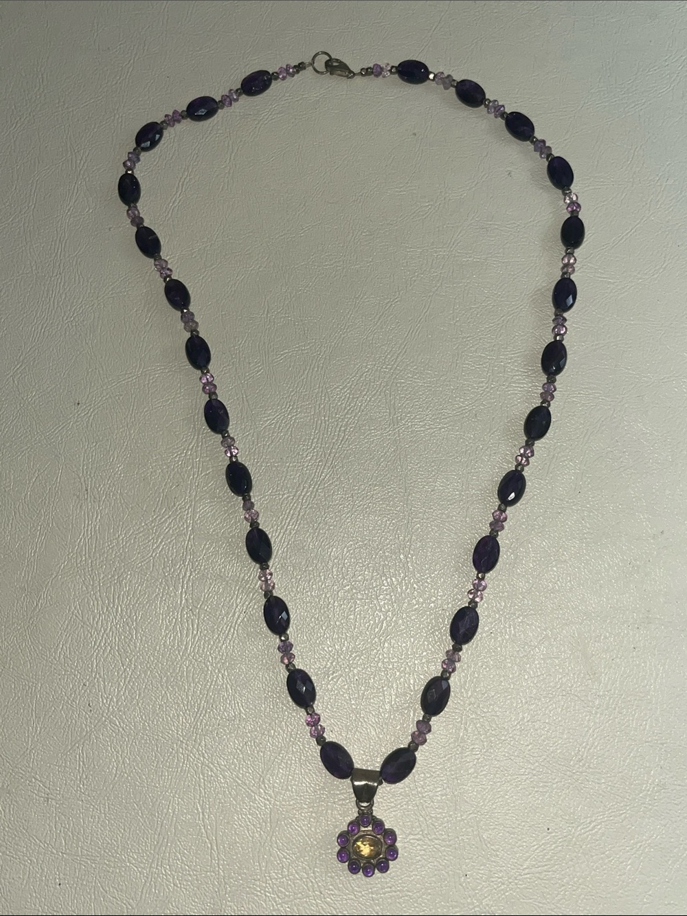 925 Silver chain Amethyst Beaded Pendant Necklace - Women Jewelry